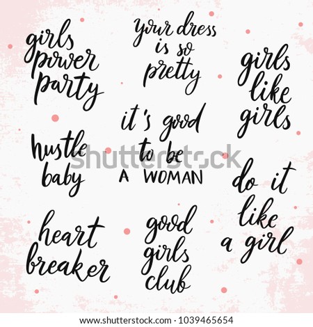 Set Vector Quotes About Girl Inscription Stock Vector Royalty Free