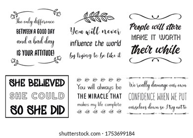 Set of vector quotes about girls females, waman