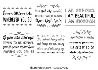 Set of vector quotes about girls females, waman