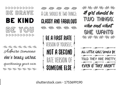 Set of vector quotes about girls females, waman