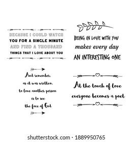 Set of vector quotes about love and Romantic feeling. Design elements for Valentine's day