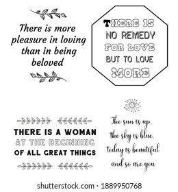 Set of vector quotes about love and Romantic feeling. Design elements for Valentine's day