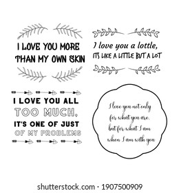 Set of vector quotes about love and Romantic feeling. Design elements for Valentine's day