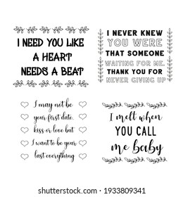 Set of vector quotes about love and Romantic feeling. Design elements for Valentine's day
