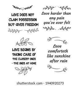 Set of vector quotes about love and Romantic feeling. Design elements for Valentine's day
