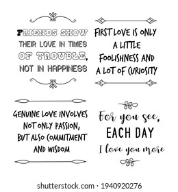 Conjunto de citas vectoriales sobre el amor y el sentimiento romántico. Elementos de diseño para el día de San Valentín
