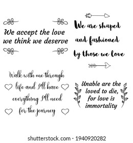 Set of vector quotes about love and Romantic feeling. Design elements for Valentine's day
