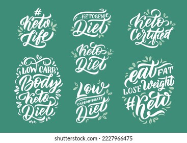 Set Vector Quotes Diet lettering text -motivational and inspirational poster or card for health and fitness centers, yoga studios, organic and vegetarian stores