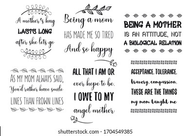 Set of vector quotes for Mother's Day.  Calligraphy sayings about mother family and childrens