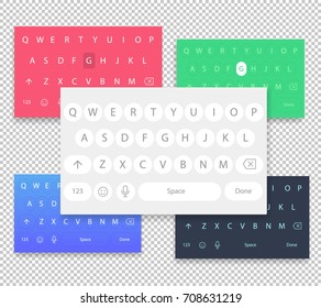 Set of vector QWERTY mobile keyboards for smart phone designs. Set of vector keyboards for the user interface to type texts and messages on a mobile screen. Keyboard isolated on transparent background