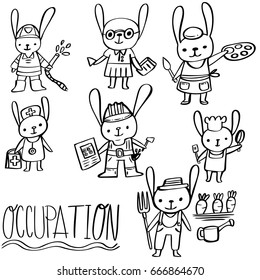 set vector rabbit occupation cartoon