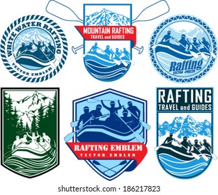 set of vector rafting emblems labels