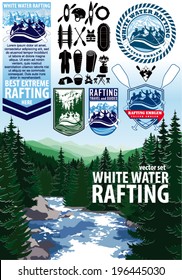 set of vector rafting emblems labels, icons and elements