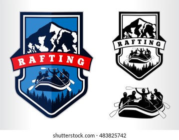 set of vector rafting emblems logo labels