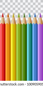 Set of vector rainbow colored realistic pencils isolated on transparent background