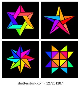 Set of Vector Rainbow Origami Stars