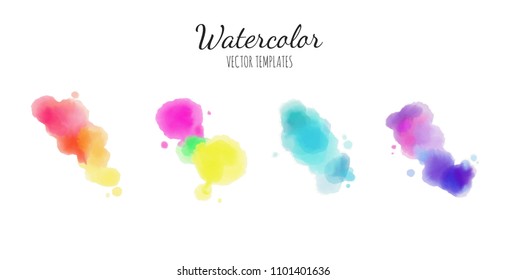 Set of vector Rainbow Watercolor backgrounds. Isolated splash on white