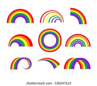 Set of vector rainbows white background