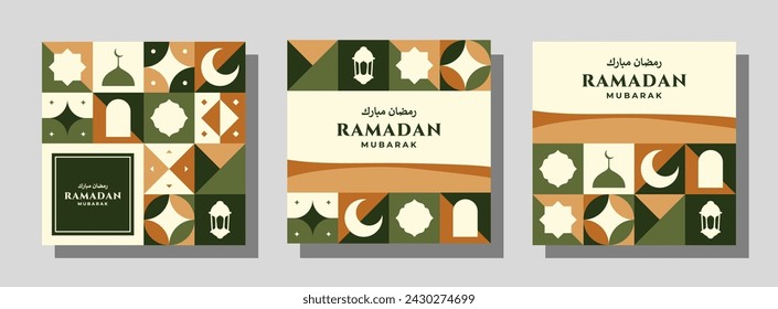 Conjunto de plantillas de tamaño A4 vector de ramadán mubarak para carteles, tarjetas, cubiertas y otros. Hermoso diseño con patrones geométricos abstractos combinados en excelentes colores.