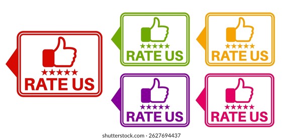 set vector rate us icon. rating stars symbol for review product template banner design vector illustration