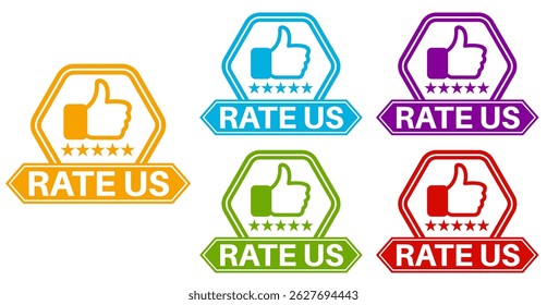 set vector rate us icon. rating stars symbol for review product template banner design vector illustration