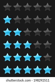 set of vector rating stars on the dark background