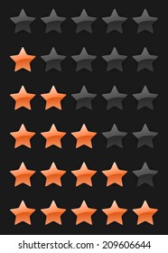 set of vector rating stars on the dark background