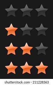 set of vector rating stars on the dark background