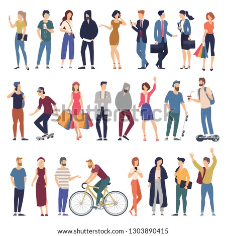 Set of vector ready to animation peole characters  performing various activities. Group of men and women flat design style cartoon characters isolated on white background. 