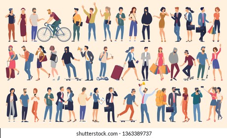Set Of Vector Ready To Animation People Characters  Performing Various Activities. Group Of Men And Women Flat Design Style Cartoon Characters Isolated On White Background. 