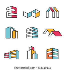 Set of vector real estate house logo designs, Vector, flat icon, badges, labels, clip art. Line art style. Variable line