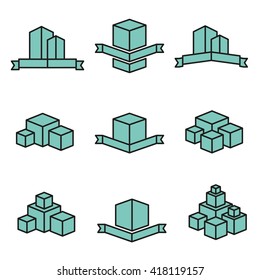 Set of vector real estate house logo designs, Vector, flat icon, badges, labels, clip art. Lineart style. Variable line