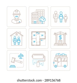 Set of vector real estate icons and concepts in mono thin line style