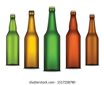 Set of vector realistic beer blank bottle mockups isolated on a white background