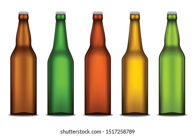 Set of vector realistic beer blank bottle mockups isolated on a white background