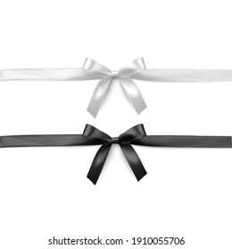 Set of vector realistic black and white ribbon and bows on white background. Vector illustration