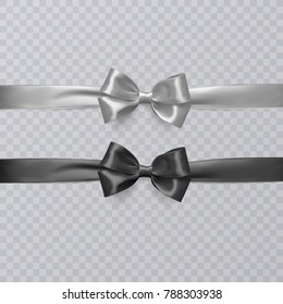 Set of vector realistic black and wight ribbon and bows on transparent background. Vector eps 10