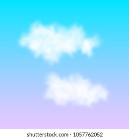 Set of vector realistic clouds on sunset sky background. Template for illustration of two isolated images