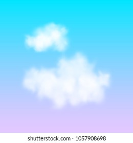 Set of vector realistic clouds on sunset sky background. Template for illustration of two isolated images