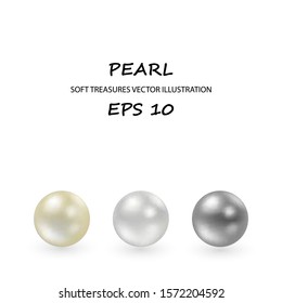 Set of vector realistic color shiny pearls isolated on white background.