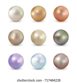 Set of vector realistic color shiny pearl isolated on white background