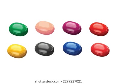 Satz von Vektorrealitätsfarben-Pillen einzeln auf weißem Hintergrund. Schmerzmittel, Antibiotika, Vitamine