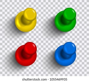 Set of vector realistic colorful pins isolated on transparent background