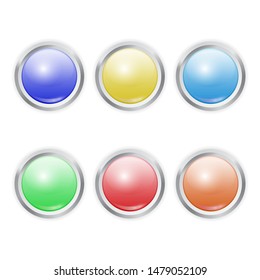 Set of Vector realistic colorful plastic button with patch of light isolated on white background. 3D illustration.