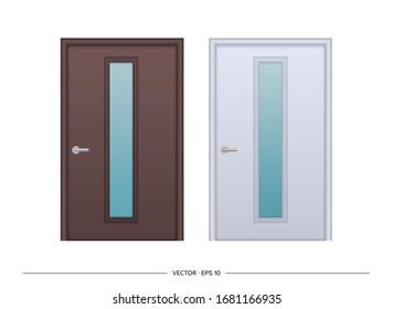 Set of vector realistic doors isolated on white background. Entrance door with glass insert.