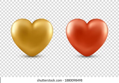 Set of vector realistic hearts isolated on transparent background. Decorative design elements for Valentine's Day, love card, wedding.