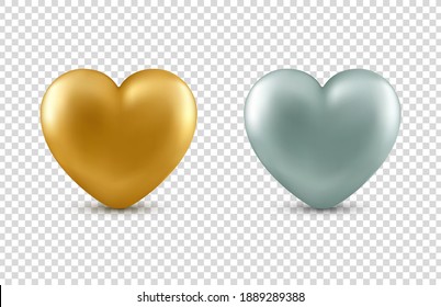Set of vector realistic hearts isolated on transparent background. Decorative design elements for Valentine's Day, love card, wedding.