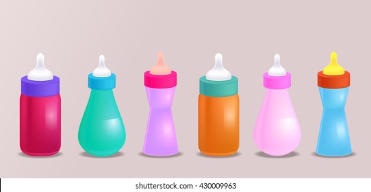 Set of vector realistic illustration of baby bottles for your creativity