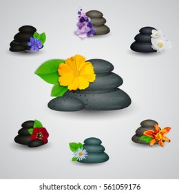 Set of Vector realistic illustration of Spa stones