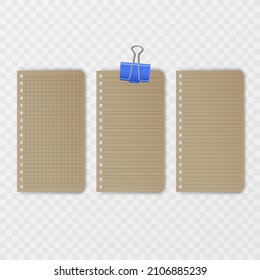 Set of vector realistic illustrations of a torn sheet of paper from a workbook with shadow, isolated, Vector illustrator